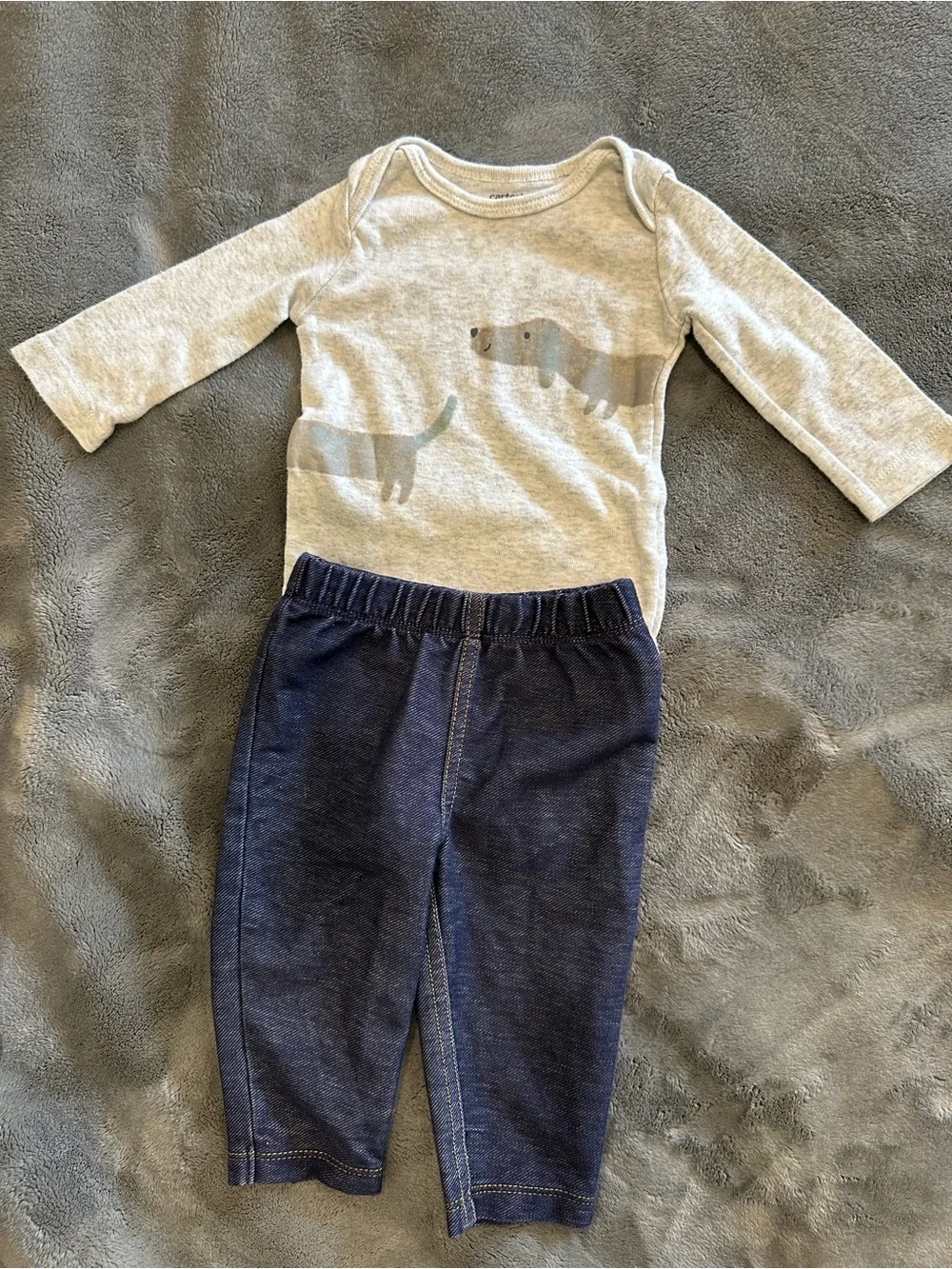 Carter's Grey Long-Sleeve Dog Print One-Piece with Navy Pants